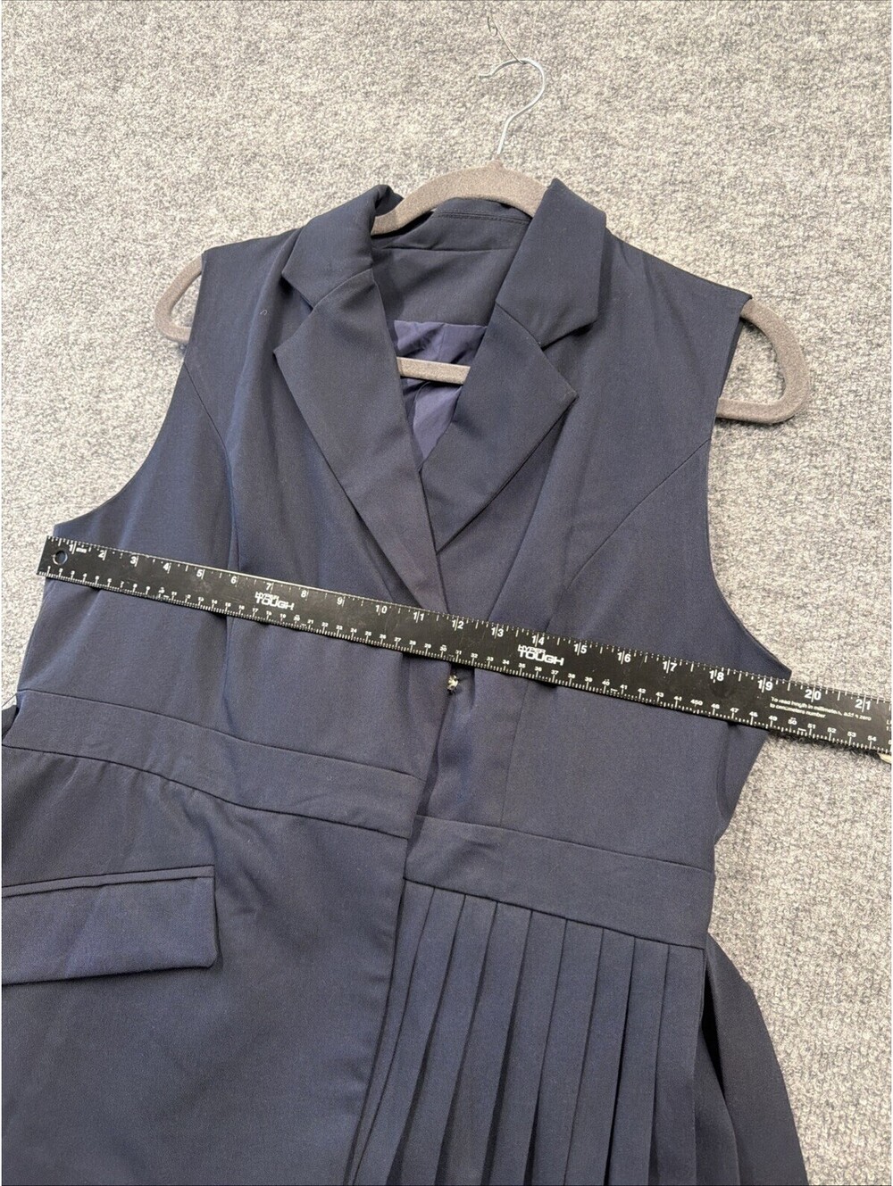 NWT  Commense  Navy Blue Belted Pleated Sleeveless Blazer Mini Dress Sz L - Picture 12 of 13